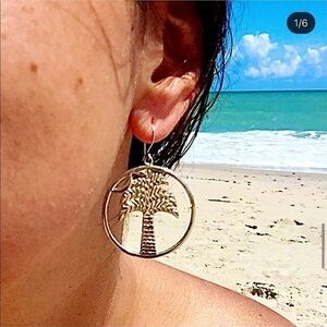🌴 PALM TREE STERLING SILVER HOOK EARRINGS SUMMER BEACH SEA